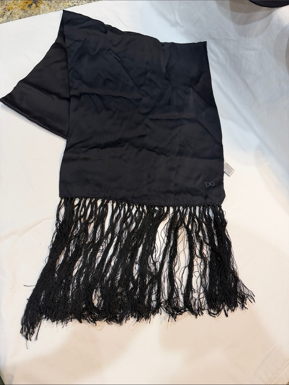 Dolce & Gabbana Black Silk Fringe Scarf made in Italy